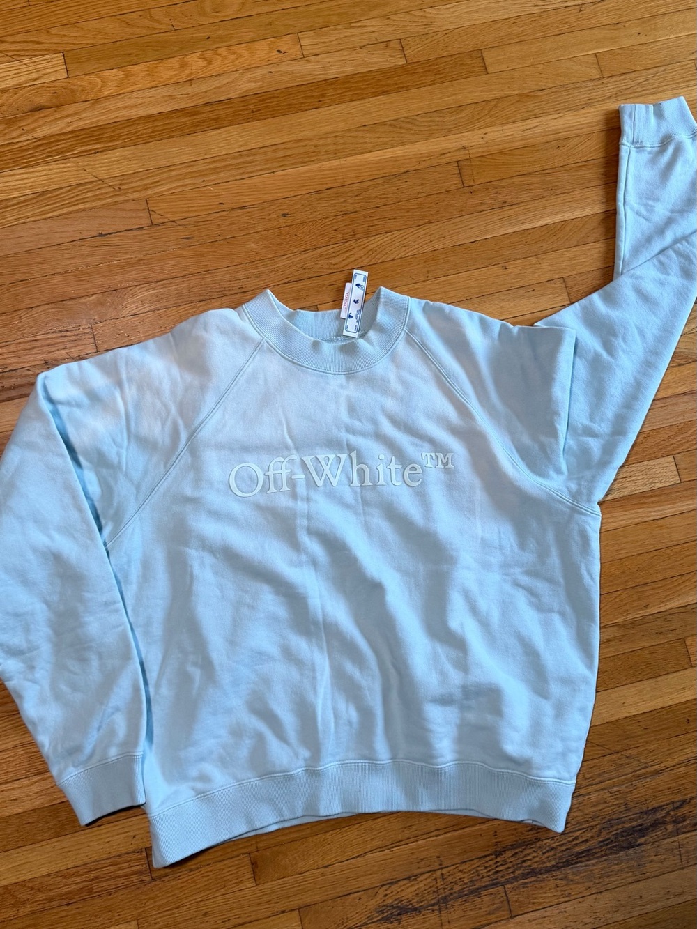 Off-White Men’s Oversized Laundry Bookish Skate  Light Blue Logo Sweatshirt